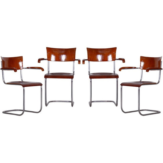 Image 1 of Set van 4 vintage Bauhaus beukenhouten en multiplex fauteuils van Mart Stam, Duitsland jaren 1930
