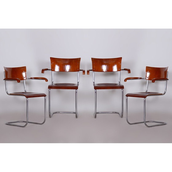 Image 1 of Set van 4 vintage Bauhaus beukenhouten en multiplex fauteuils van Mart Stam, Duitsland jaren 1930