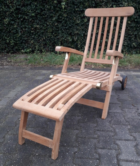 Image 1 of Woodens Teak deckchair met wielen