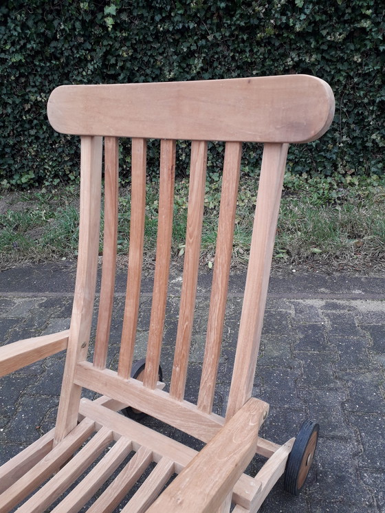 Image 1 of Woodens Teak deckchair met wielen