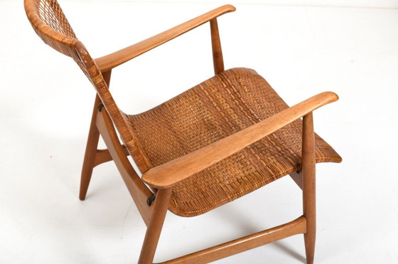 Image 1 of Rieten fauteuil toegeschreven aan Ib Kofod-Larsen, 1950