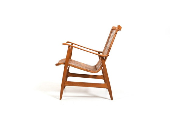 Image 1 of Rieten fauteuil toegeschreven aan Ib Kofod-Larsen, 1950