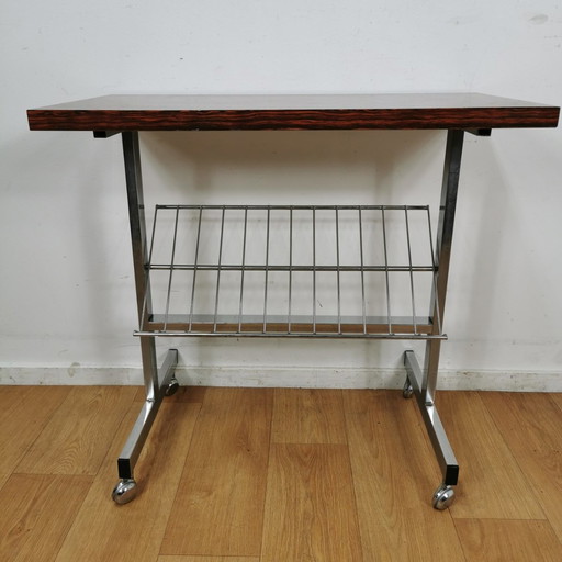 Vintage Lectuur Tafel, Bijzettafel, Rol Tafel, Bijzettafeltje. Palissander Fineer