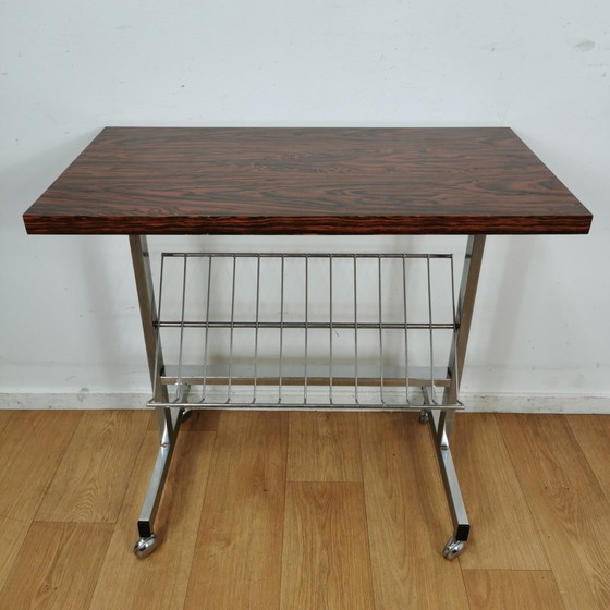 Image 1 of Vintage Lectuur Tafel, Bijzettafel, Rol Tafel, Bijzettafeltje. Palissander Fineer