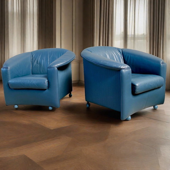 Image 1 of 2x Paolo Piva design leren fauteuils Wittmann