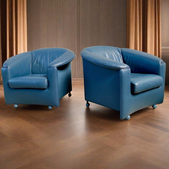 Image 1 of 2x Paolo Piva design leren fauteuils Wittmann