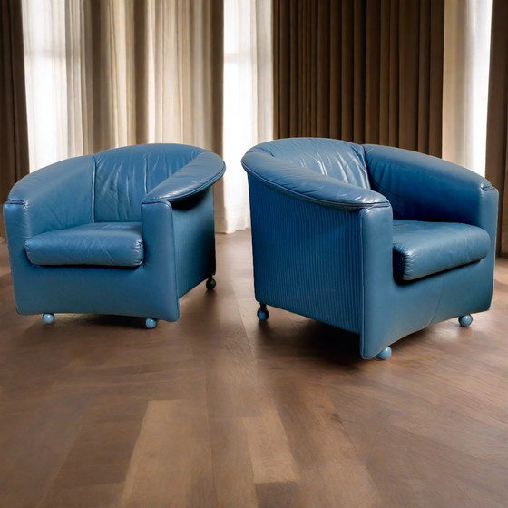 Image 1 of 2x Paolo Piva design leren fauteuils Wittmann