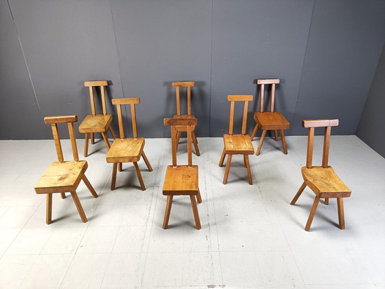 Image 1 of Brutalistische eetkamerstoelen van Mobichalet, 1960S - set van 8