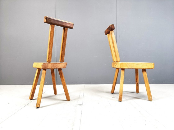 Image 1 of Brutalistische eetkamerstoelen van Mobichalet, 1960S - set van 8