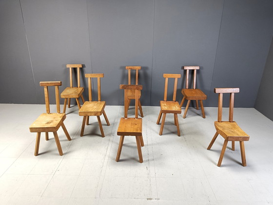 Image 1 of Brutalistische eetkamerstoelen van Mobichalet, 1960S - set van 8