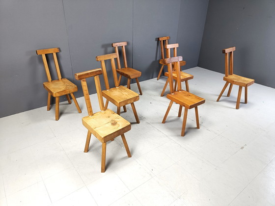 Image 1 of Brutalistische eetkamerstoelen van Mobichalet, 1960S - set van 8