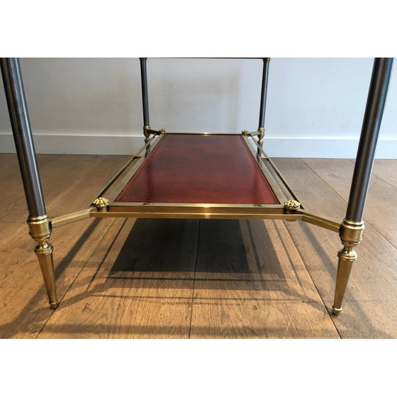 Image 1 of Vintage messing salontafel met rood leren blad van Jansen