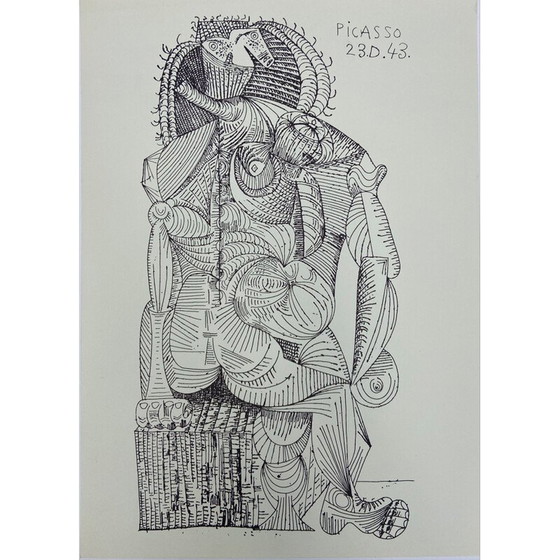 Image 1 of Vintage litho zittende vrouw door Picasso, 1943