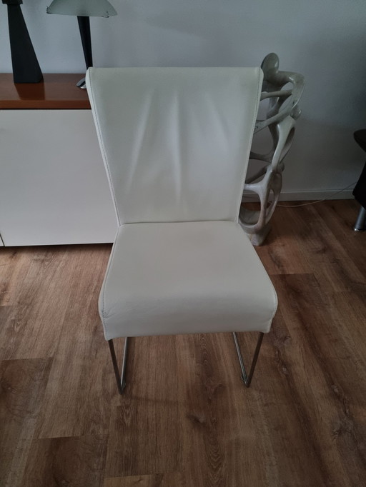 4x Lederen Eetkamerstoelen Ecru/Wit