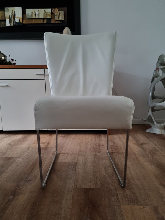 Image 1 of 4x Lederen Eetkamerstoelen Ecru/Wit