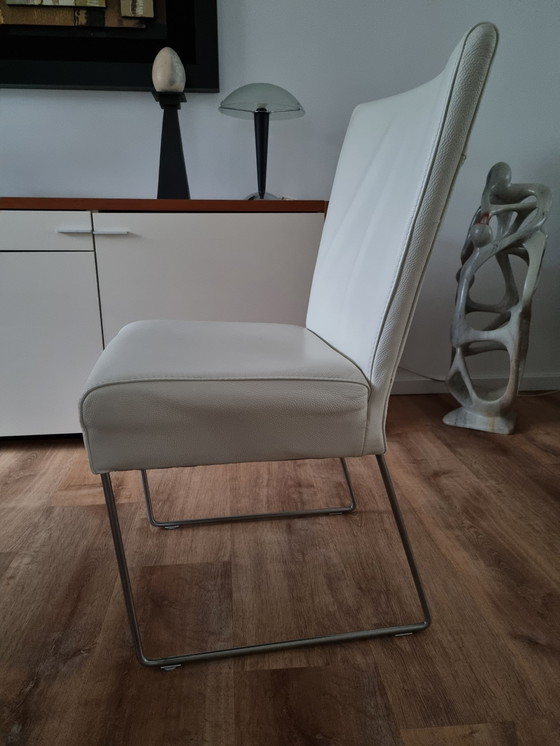 Image 1 of 4x Lederen Eetkamerstoelen Ecru/Wit