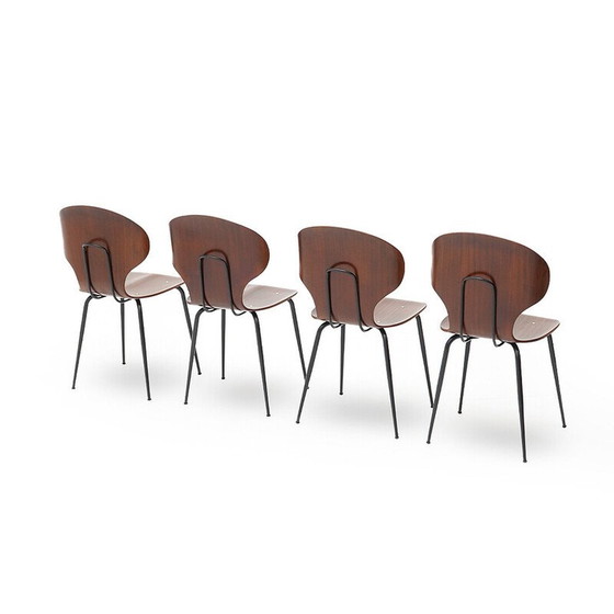Image 1 of Set van 4 vintage "Lulli" stoelen in metaal en multiplex van Carlo Ratti voor Industria Legni Curvati, 1950