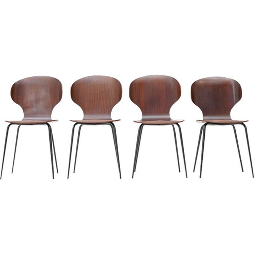 Set van 4 vintage "Lulli" stoelen in metaal en multiplex van Carlo Ratti voor Industria Legni Curvati, 1950