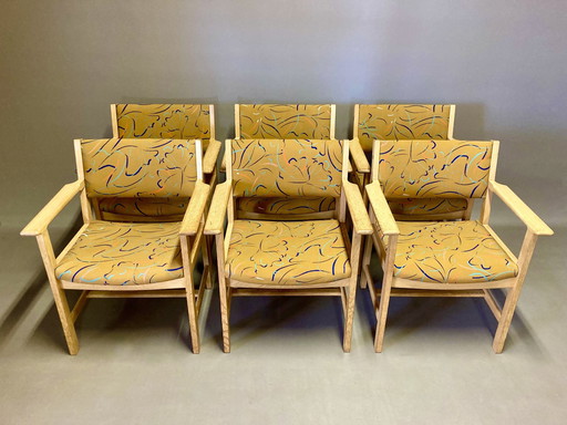 Suite van 6 fauteuils met Hans Wegner stempel "Scandinavisch ontwerp" 1960