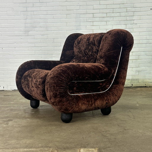 Vintage Italiaanse Fauteuil In Donkerbruin Velours