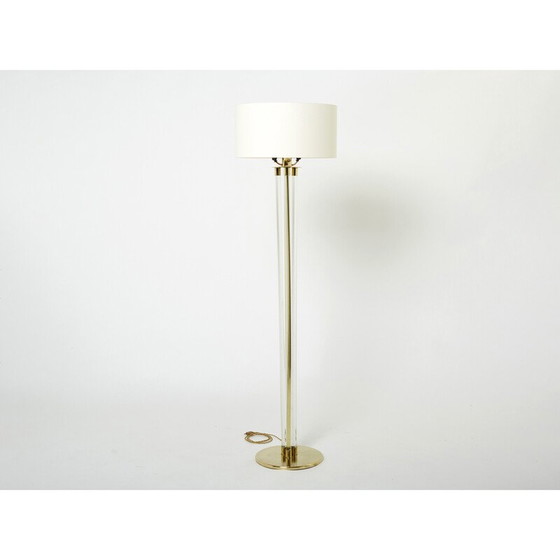 Image 1 of Vintage messing en plexiglazen vloerlamp van Jacques Adnet, jaren 1950