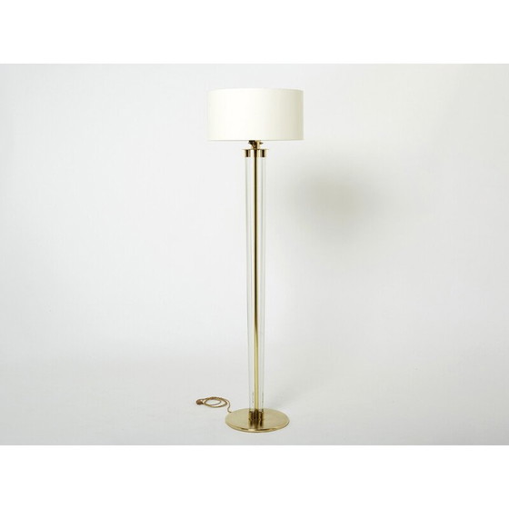 Image 1 of Vintage messing en plexiglazen vloerlamp van Jacques Adnet, jaren 1950