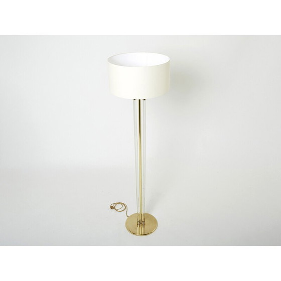 Image 1 of Vintage messing en plexiglazen vloerlamp van Jacques Adnet, jaren 1950