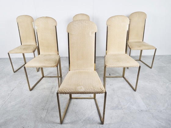 Image 1 of 6x Vintage Belgochrom, messing eetkamerstoelen, jaren 70