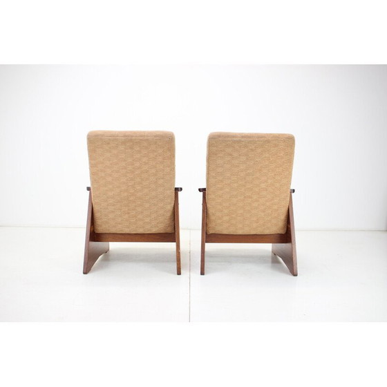 Image 1 of Paar vintage houten en stoffen fauteuils, Tsjecho-Slowakije 1970
