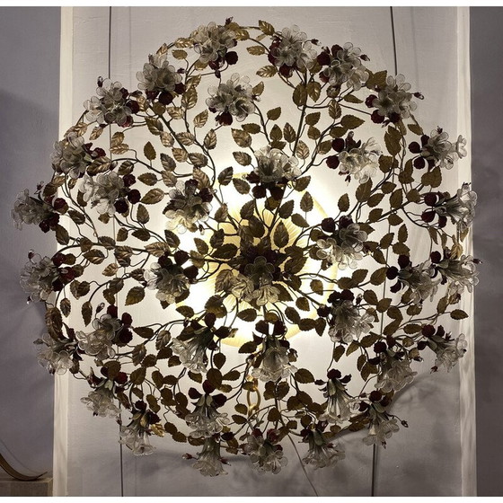 Image 1 of Ronde vintage kroonluchter van Murano glas en messing