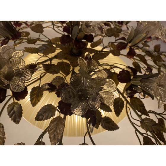 Image 1 of Ronde vintage kroonluchter van Murano glas en messing