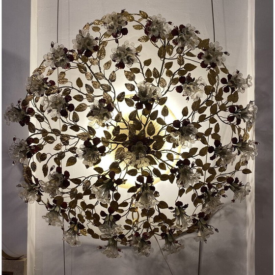 Image 1 of Ronde vintage kroonluchter van Murano glas en messing