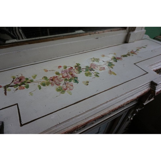 Image 1 of Italiaanse vintage handbeschilderde consoletafel met spiegel in florale beschildering, jaren 1920
