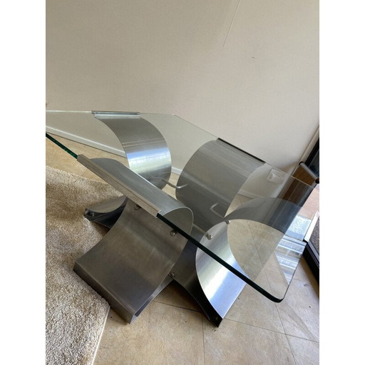 Vintage salontafel van chroom en glas door François Monnet voor Kappa, 1970