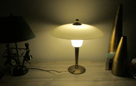 Image 1 of Vintage Bureaulamp Jaren 60, Melkglas