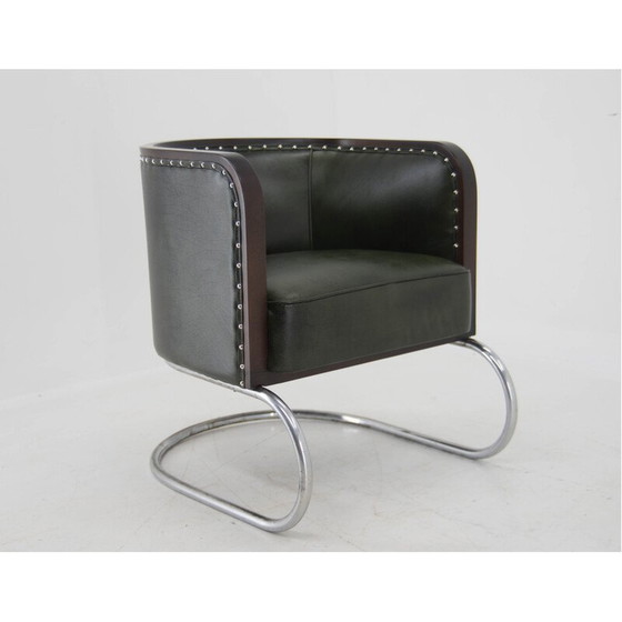 Image 1 of Vintage Bauhaus buisfauteuil in groen leer, jaren 1920