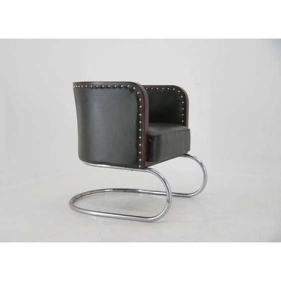 Image 1 of Vintage Bauhaus buisfauteuil in groen leer, jaren 1920