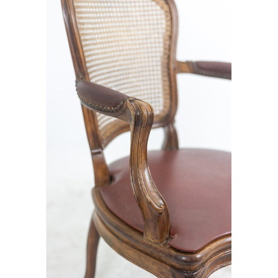 Image 1 of Paar vintage "cabriolet" fauteuils in walnoot en rietwerk, Frankrijk 1760