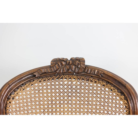 Image 1 of Paar vintage "cabriolet" fauteuils in walnoot en rietwerk, Frankrijk 1760