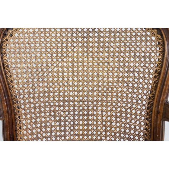 Image 1 of Paar vintage "cabriolet" fauteuils in walnoot en rietwerk, Frankrijk 1760