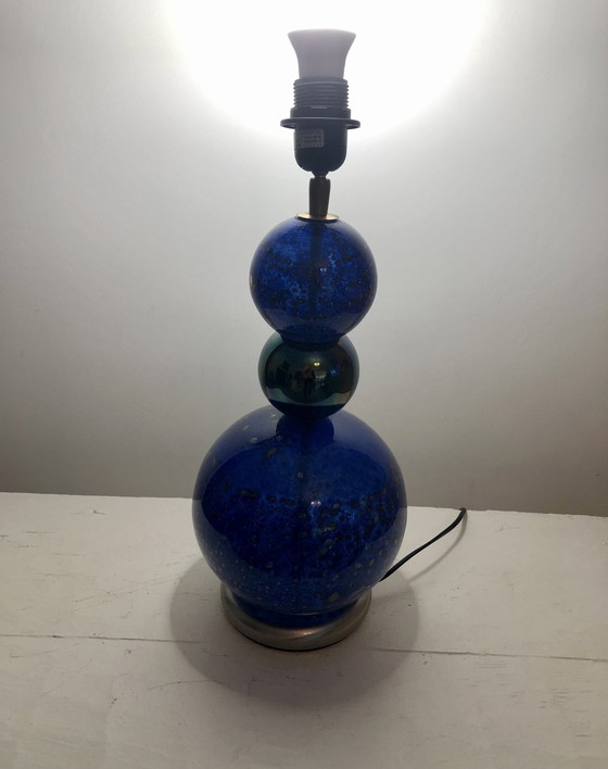 Image 1 of Blauw Goud Vintage Geblazen Glazen Tafellamp 1980/1990