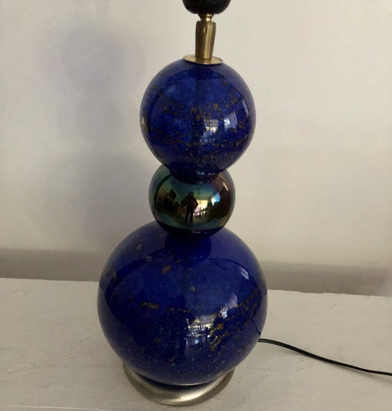 Image 1 of Blauw Goud Vintage Geblazen Glazen Tafellamp 1980/1990