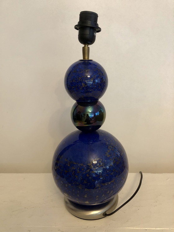 Image 1 of Blauw Goud Vintage Geblazen Glazen Tafellamp 1980/1990