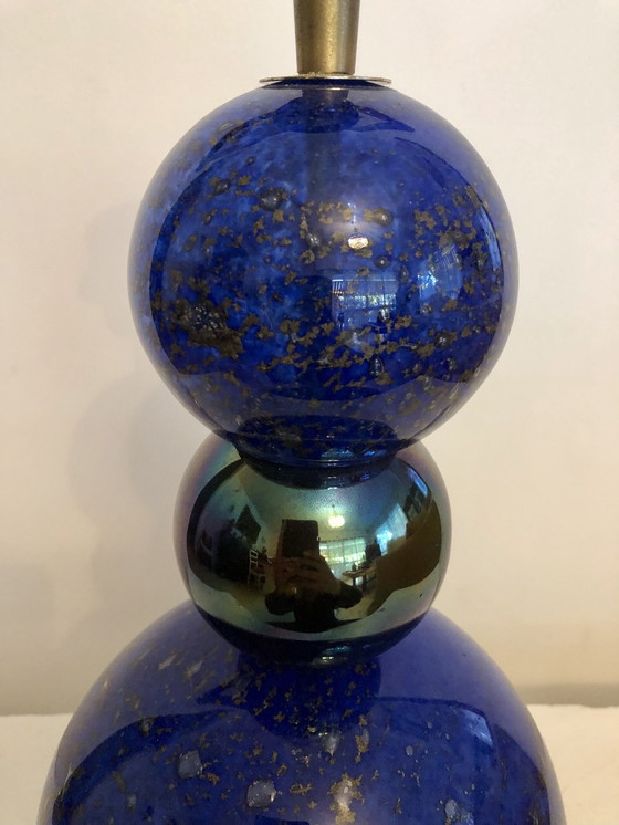 Image 1 of Blauw Goud Vintage Geblazen Glazen Tafellamp 1980/1990