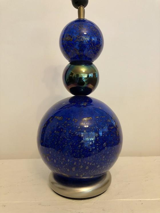 Image 1 of Blauw Goud Vintage Geblazen Glazen Tafellamp 1980/1990