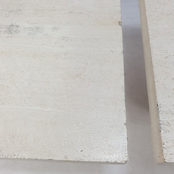 Image 1 of Set van 3 vintage travertin nesttafels, Italië 1980