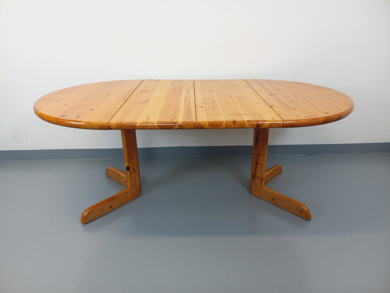 Image 1 of Vintage 60s 70s ronde grenen eettafel met verlengstukken