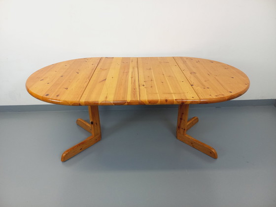 Image 1 of Vintage 60s 70s ronde grenen eettafel met verlengstukken