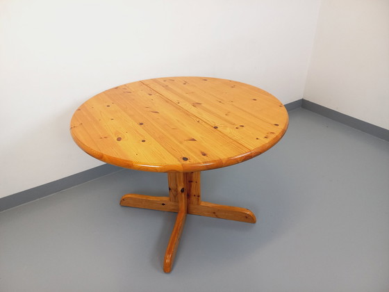 Image 1 of Vintage 60s 70s ronde grenen eettafel met verlengstukken