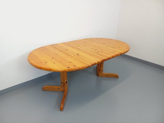 Image 1 of Vintage 60s 70s ronde grenen eettafel met verlengstukken